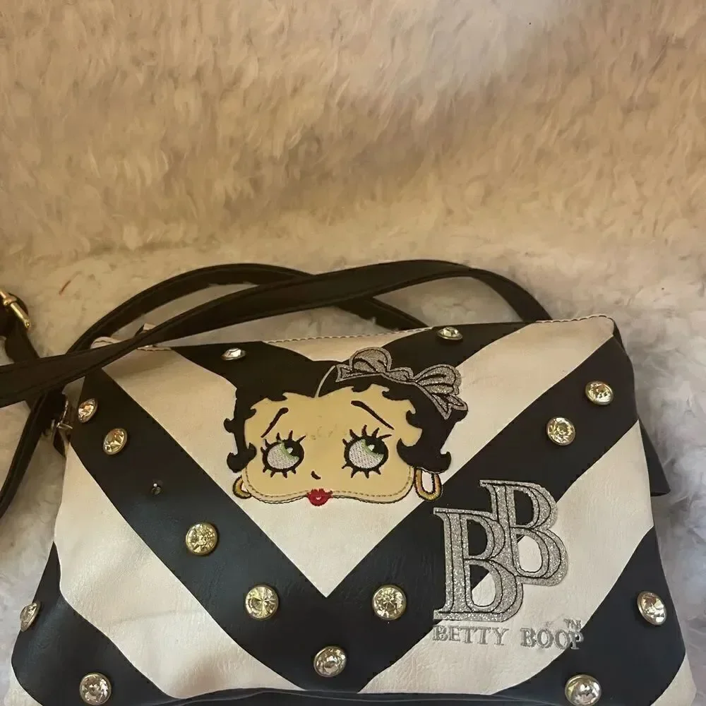 Betty Boop black and white crossbody/shoulder bag with Rhinestones studs.